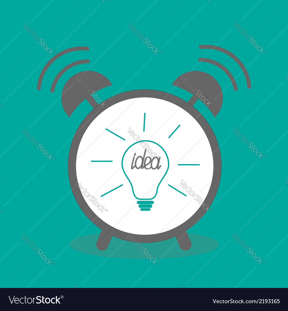 Alarm clock with idea light bulb icon flat design