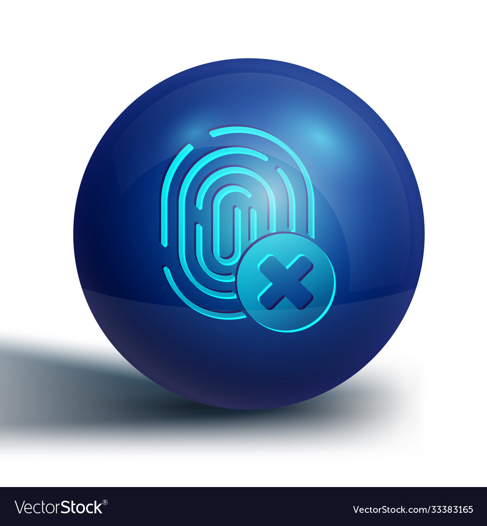 Blue cancelled fingerprint icon isolated on white