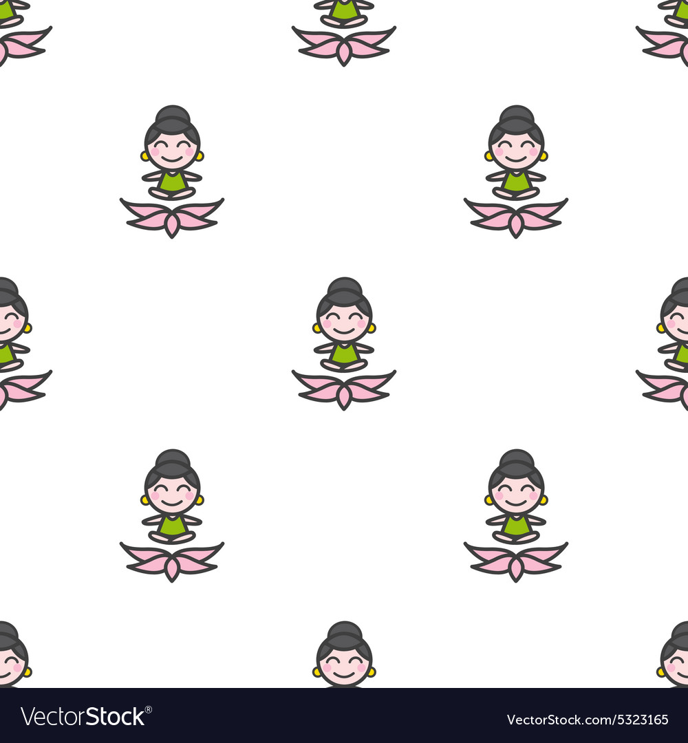 Cartoon meditating yoga girl seamless