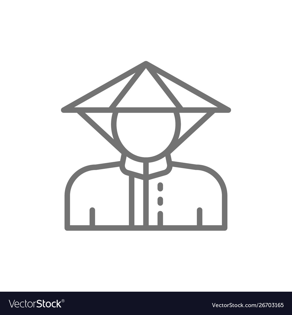 Chinese man in traditional hat line icon