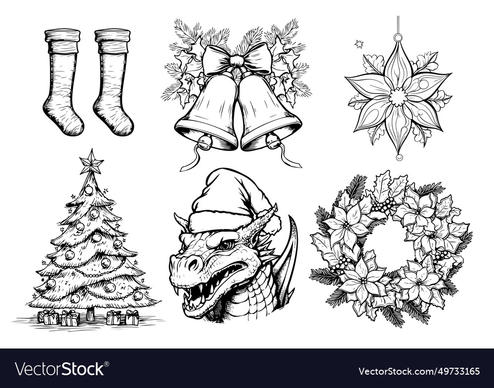 Christmas hand drawn decorations elements