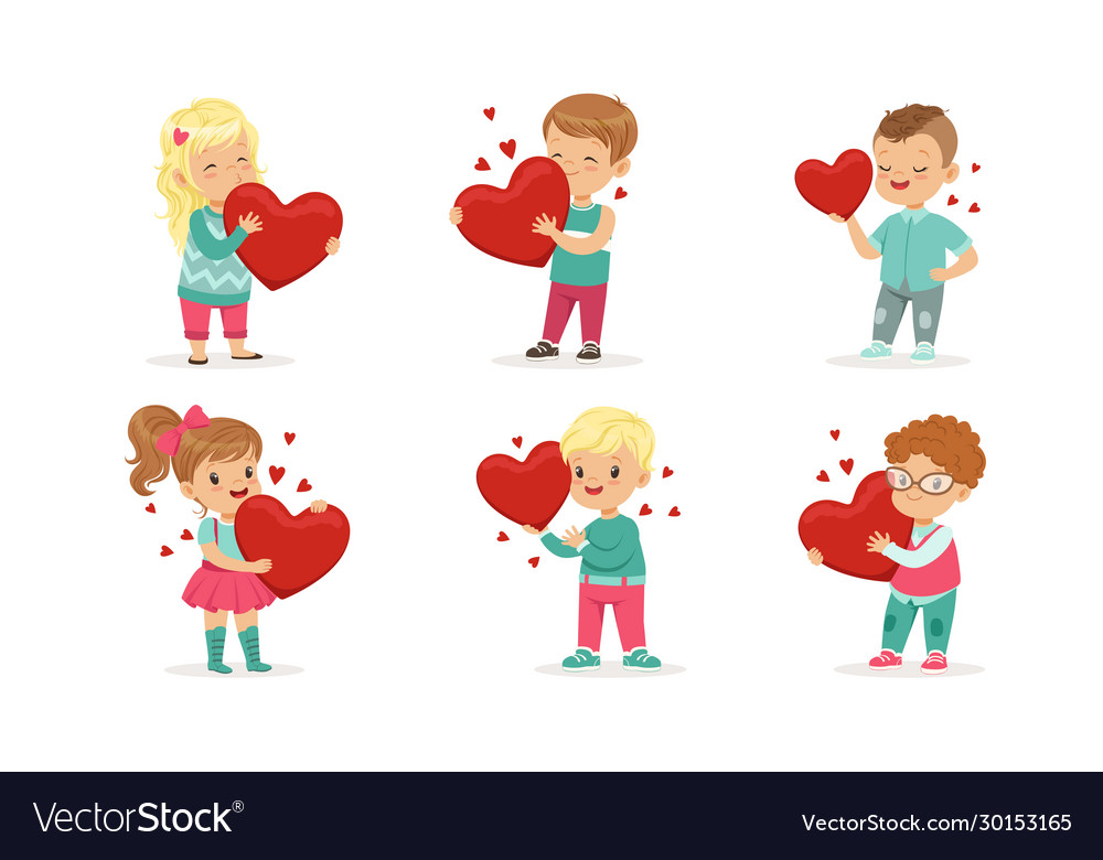 Collection cute little boys and girls holding Vector Image