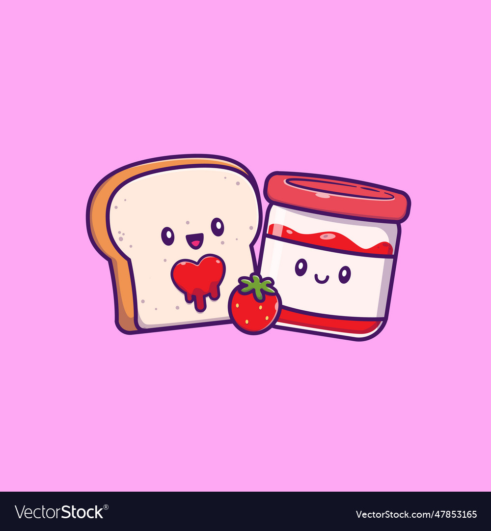 Cute bread with strawberry jam cartoon Royalty Free Vector
