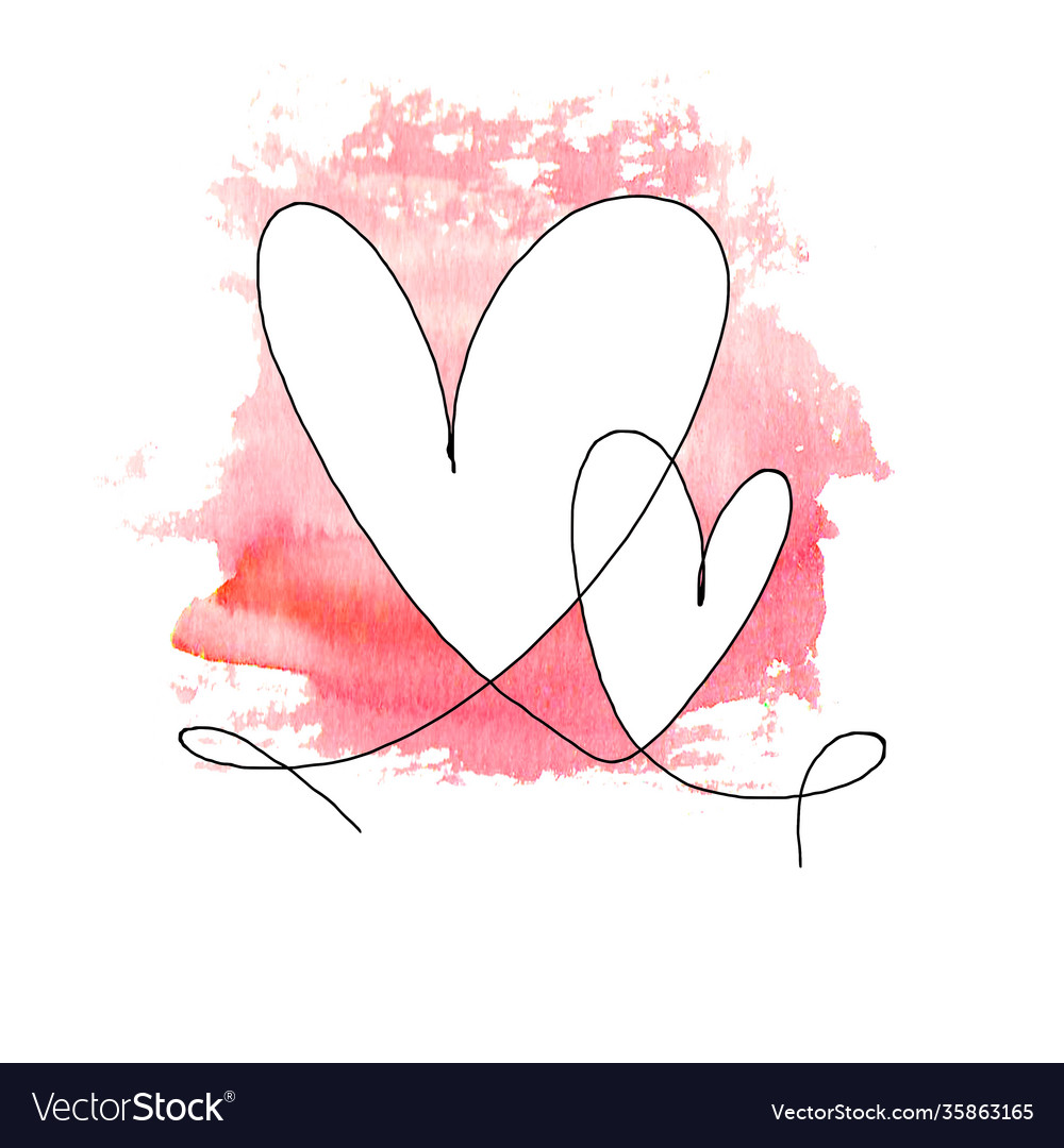 Hand drawn two hearts with black outline vector image Hand drawn two hearts with black outline