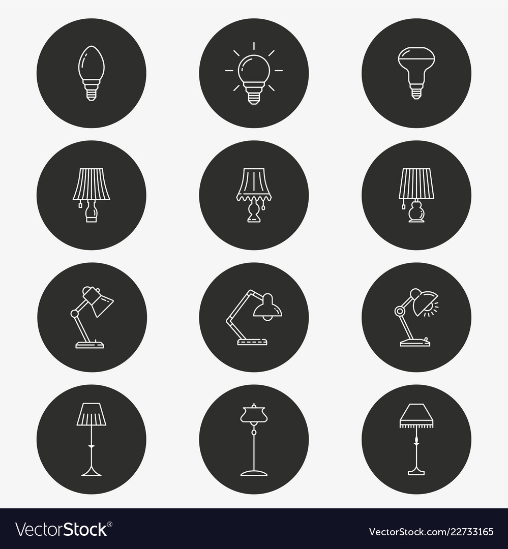 Lighting icon set round Royalty Free Vector Image