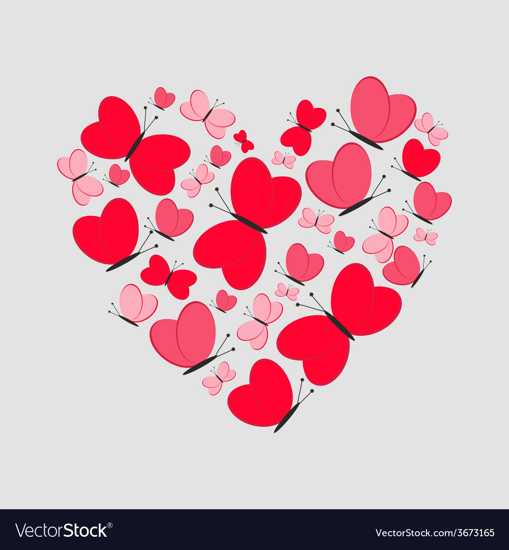 Love card cute heart from red butterflies Vector Image