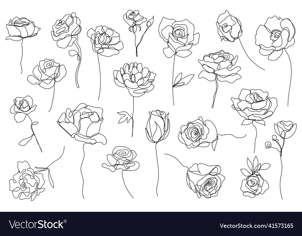 Set of hand drawn single continuous line Vector Image