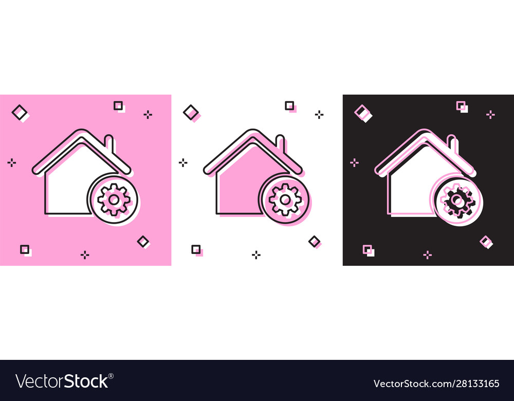 Set smart home settings icon isolated on pink