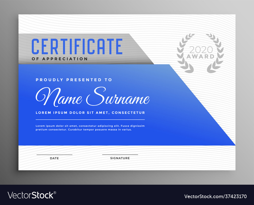 Abstract Blue Certificate Appreciation Template Vector Image