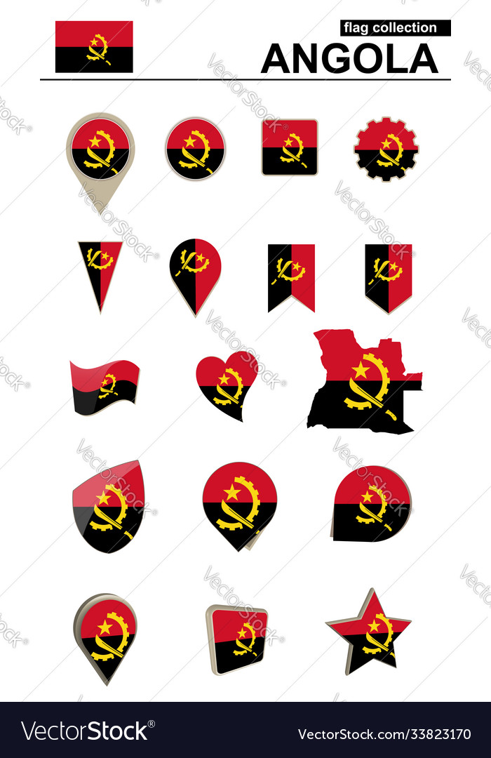 Angola flag collection big set for design