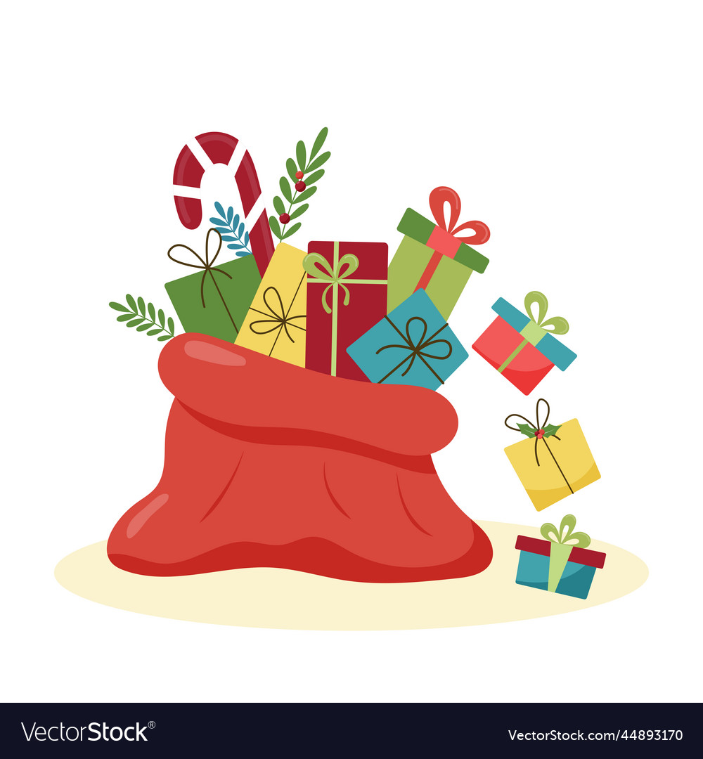 Bag of santa claus with christmas gifts red Vector Image