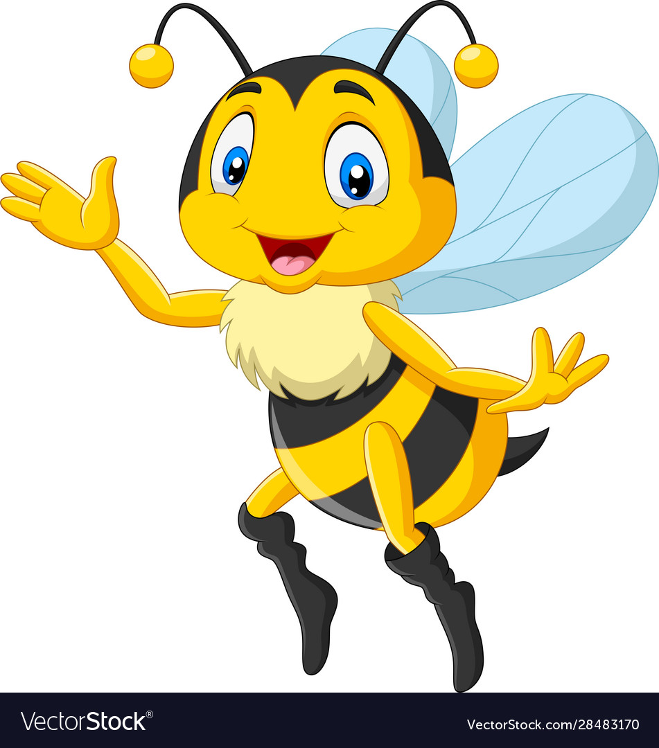 Cartoon happy bee waving hand Royalty Free Vector Image