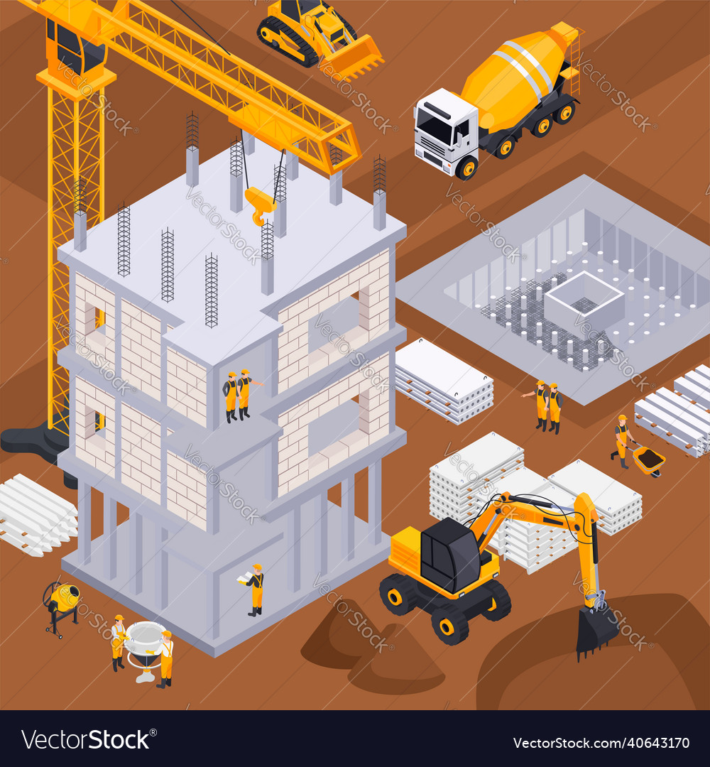 Construction isometric background Royalty Free Vector Image