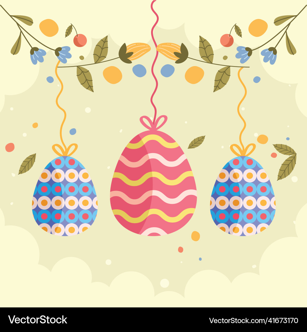 Happy easter eggs hanging Royalty Free Vector Image