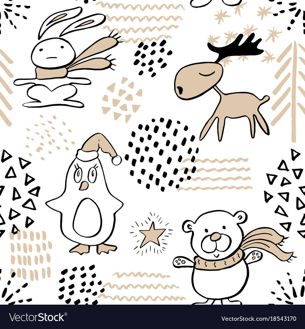 Seamless pattern with cute penguinreindeerbear