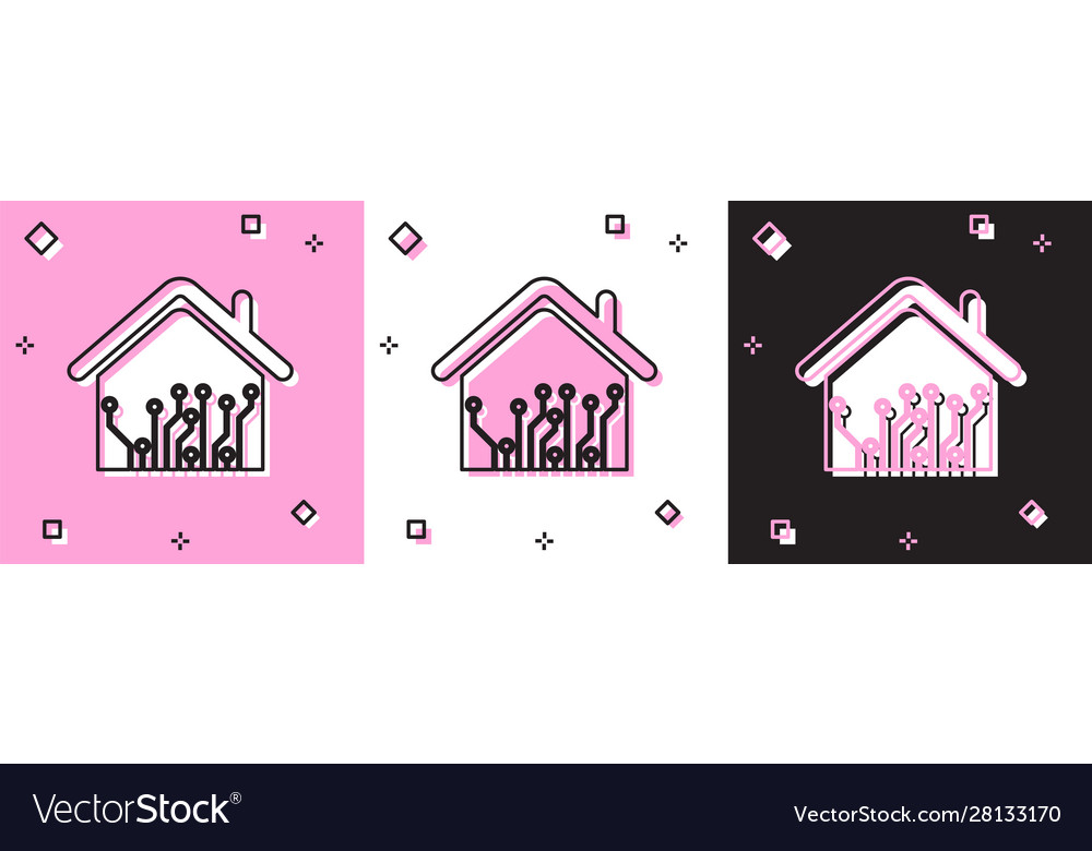 Set smart home icon isolated on pink and white