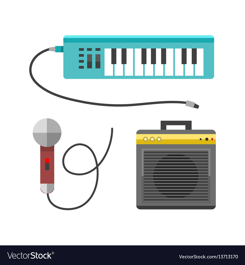 Vintage synthesizer musical equipment flat design