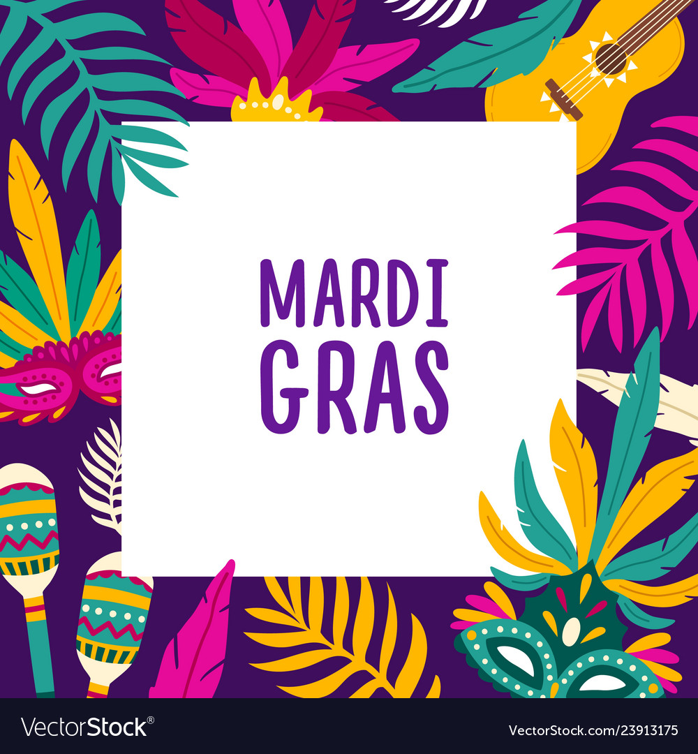 Mardi gras background with square frame decorated Vector Image