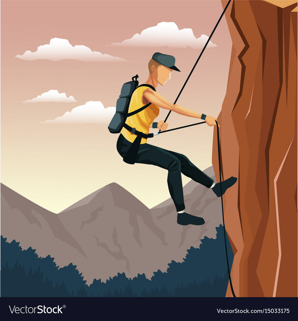 Scene landscape man mountain descent with harness Vector Image