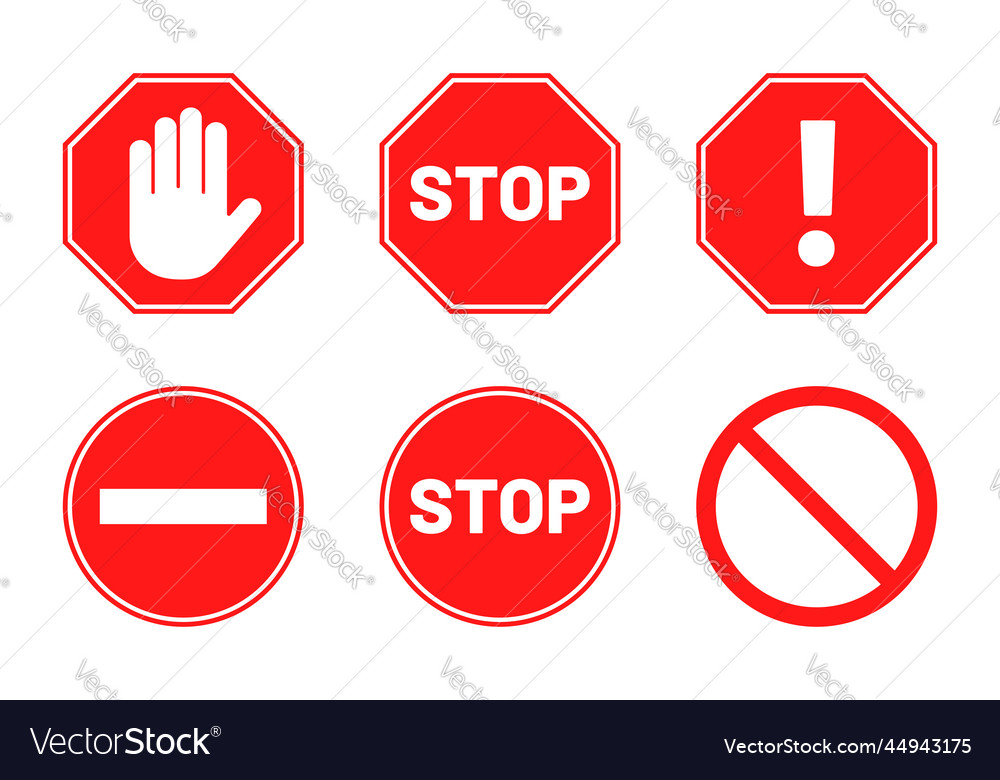 Stop signs collection red in octagon Royalty Free Vector