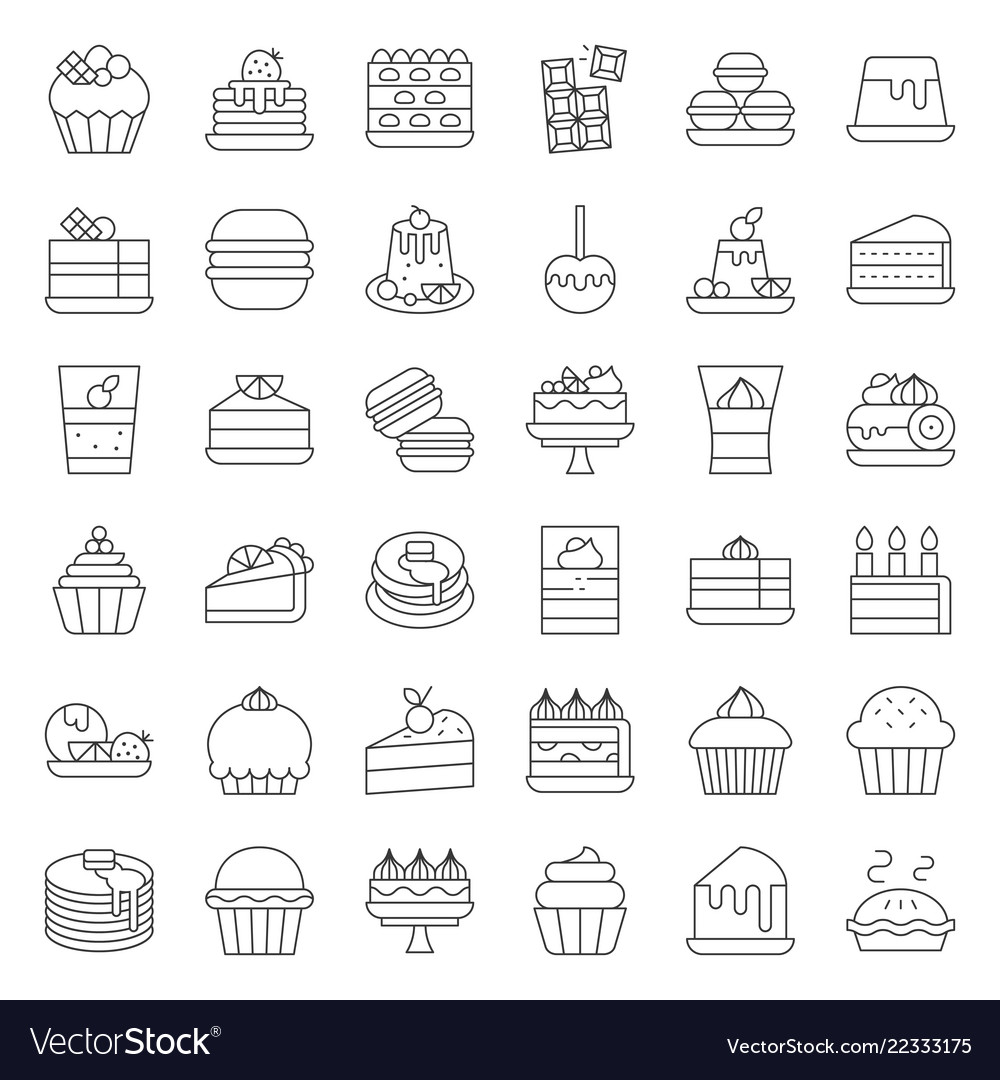 Sweets and dessert icon set outline style