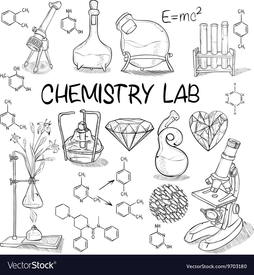 Chemistry lab sketch set Royalty Free Vector Image