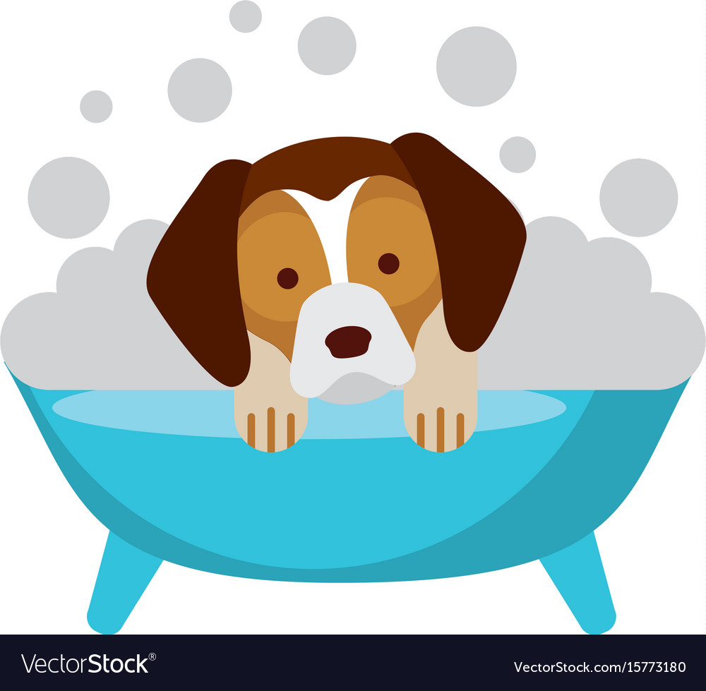 Cute dog bathing in the tub