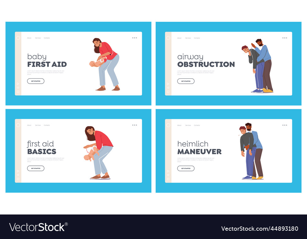 First aid food choking landing page template set