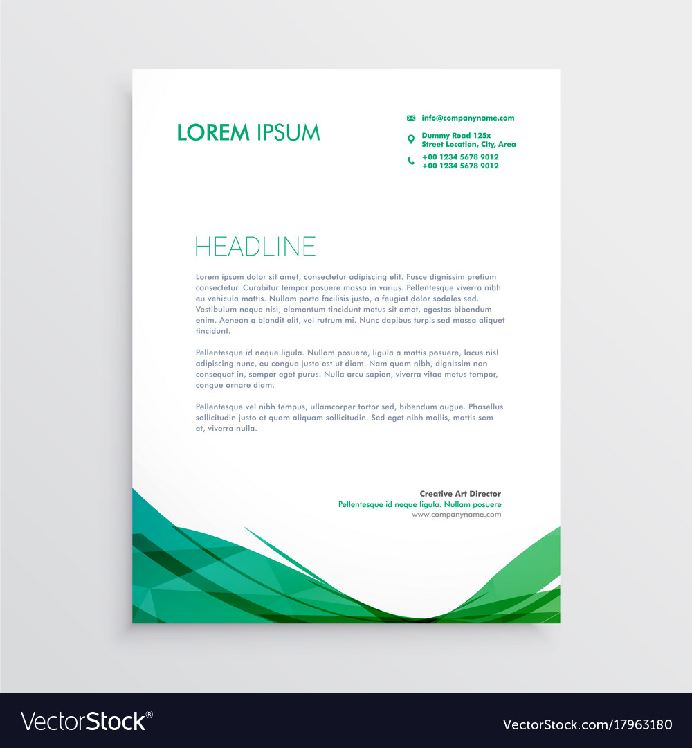 green wavy shape letterhead design template vector image