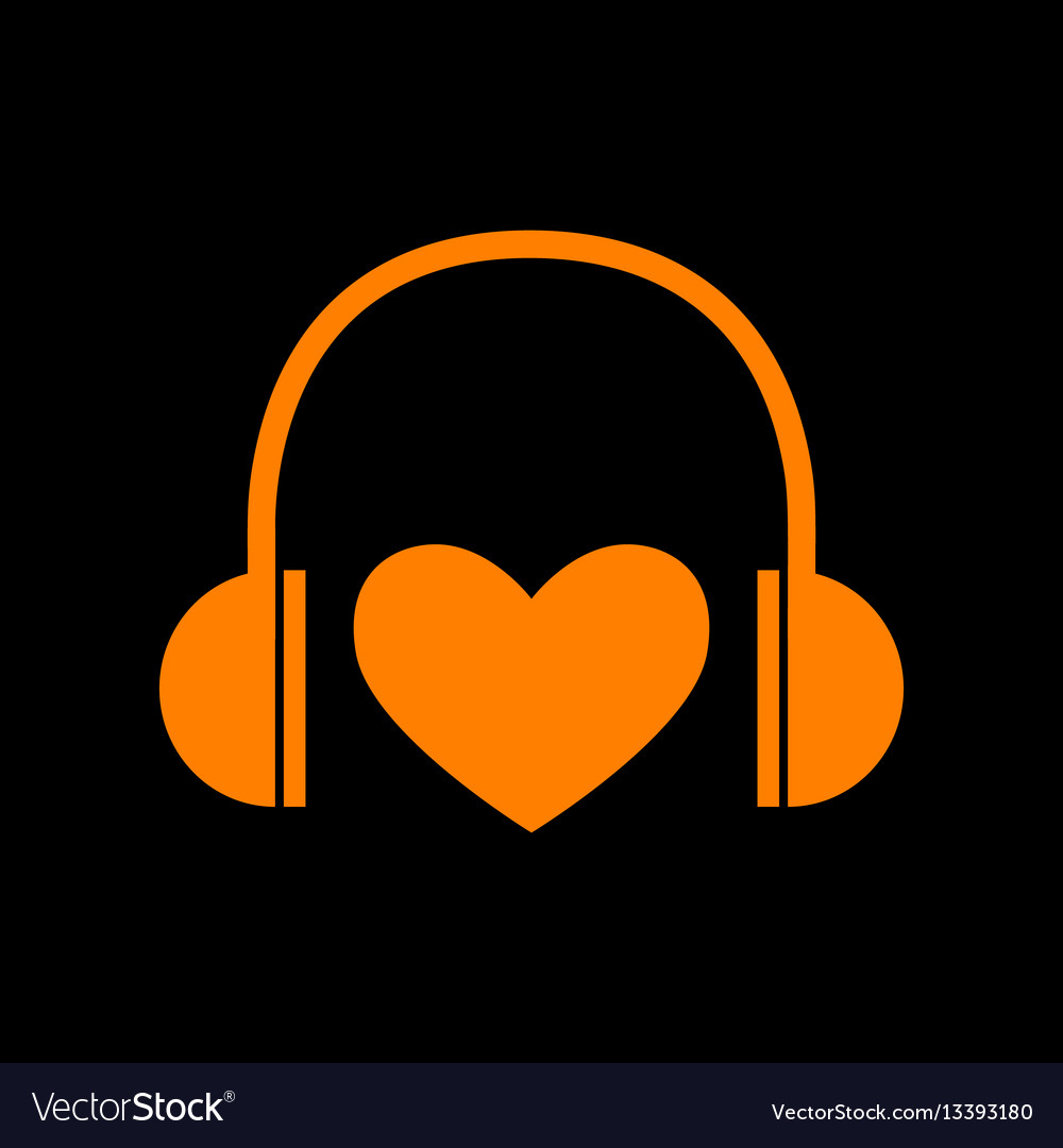 Headphones with heart orange icon on black