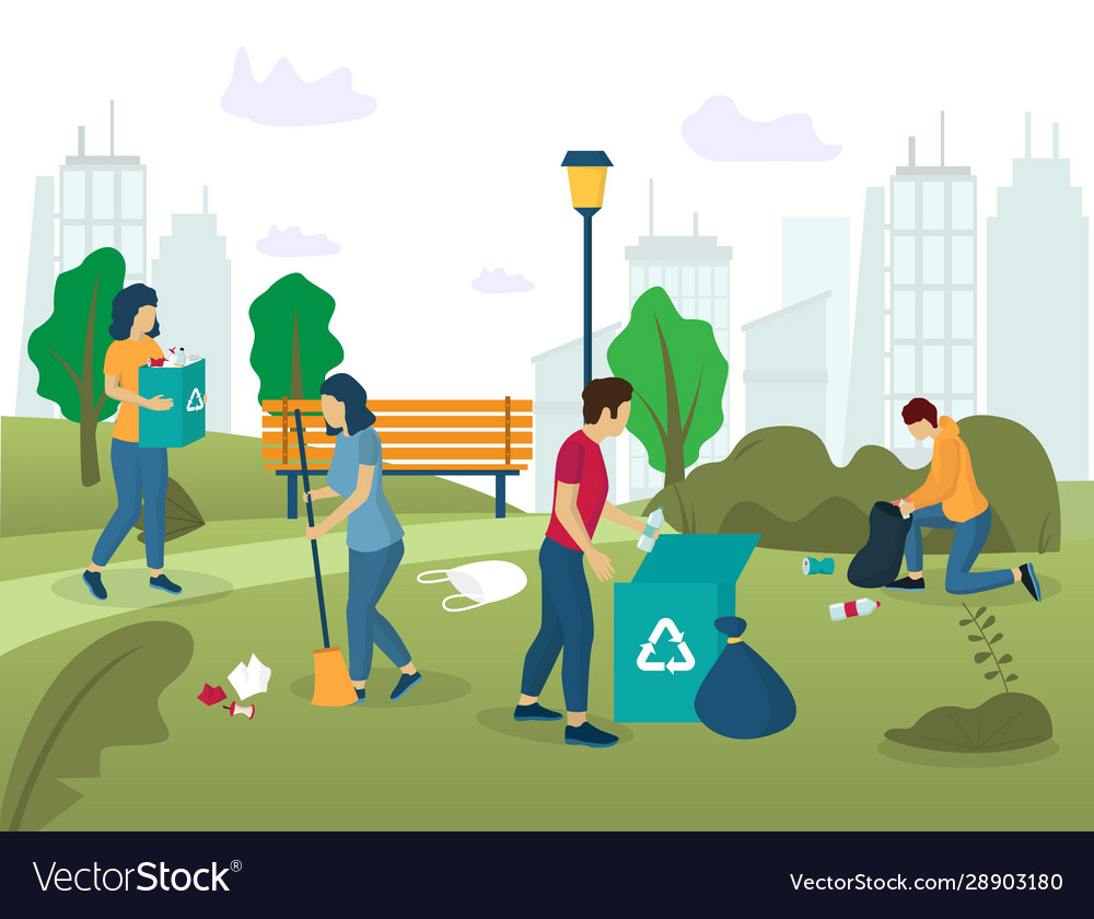 Park cleaning concept for web banner Royalty Free Vector