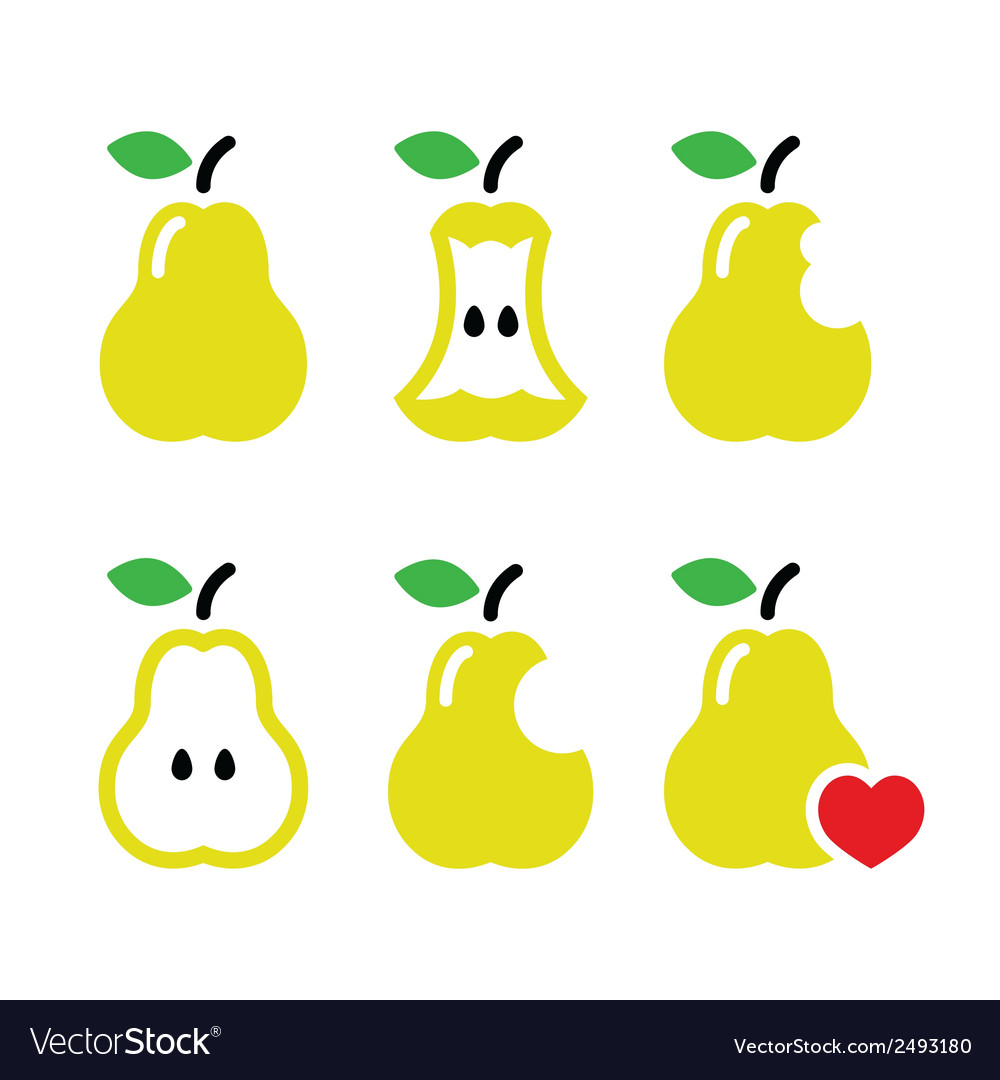 Pear pear core bitten half icons Royalty Free Vector Image