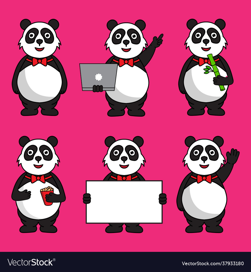 Set cute fat panda mascot cartoon characters