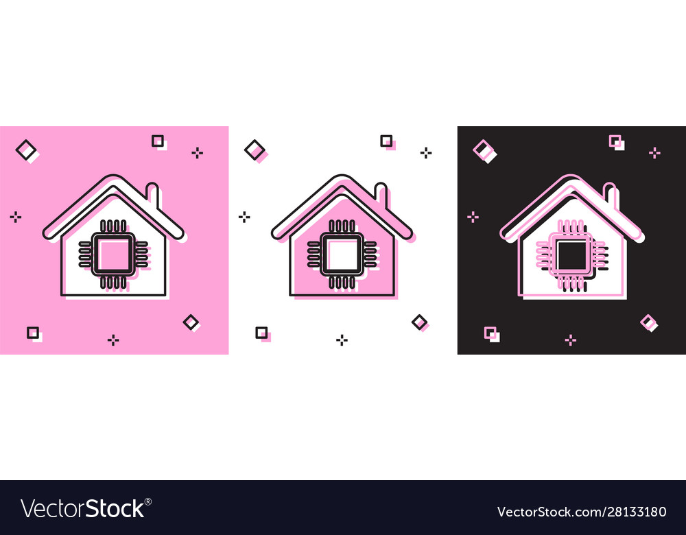 Set smart home icon isolated on pink and white