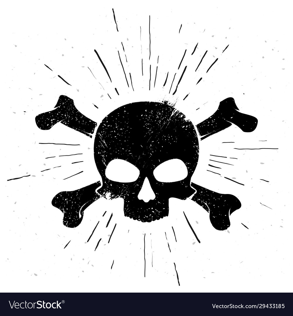 Black hand drawn skull and crossbones in vintage s vector image Black hand drawn skull and crossbones in vintage s