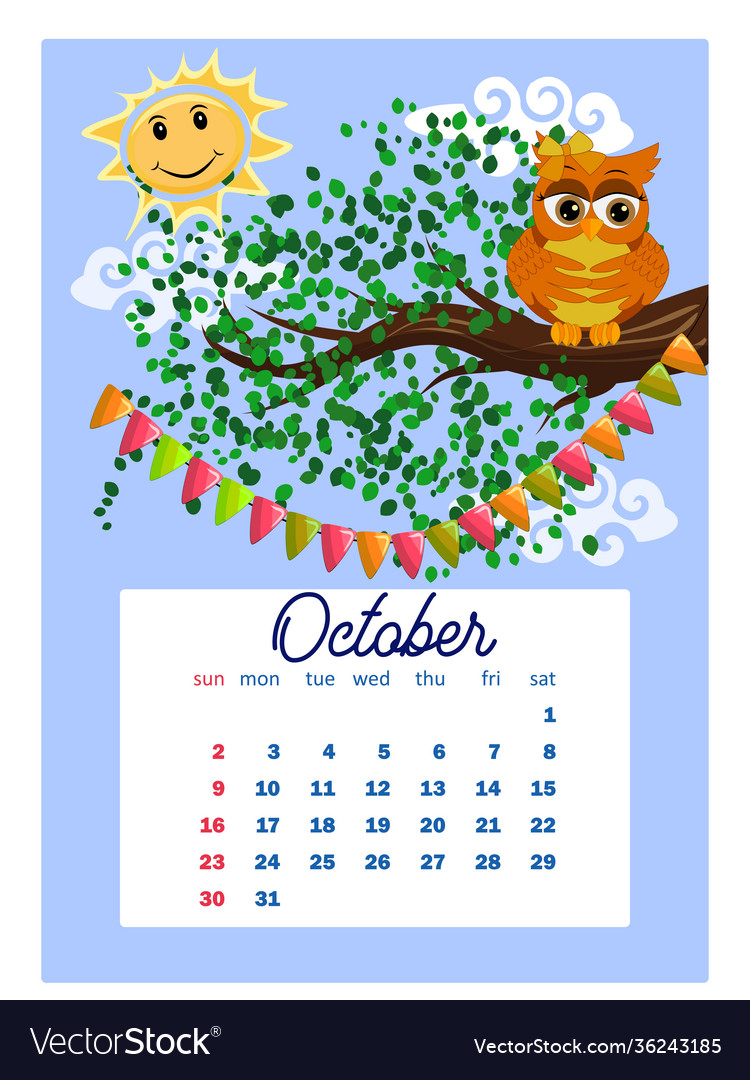 Calendar 2022 Cute Owls And Birds For Every Month Vector Image