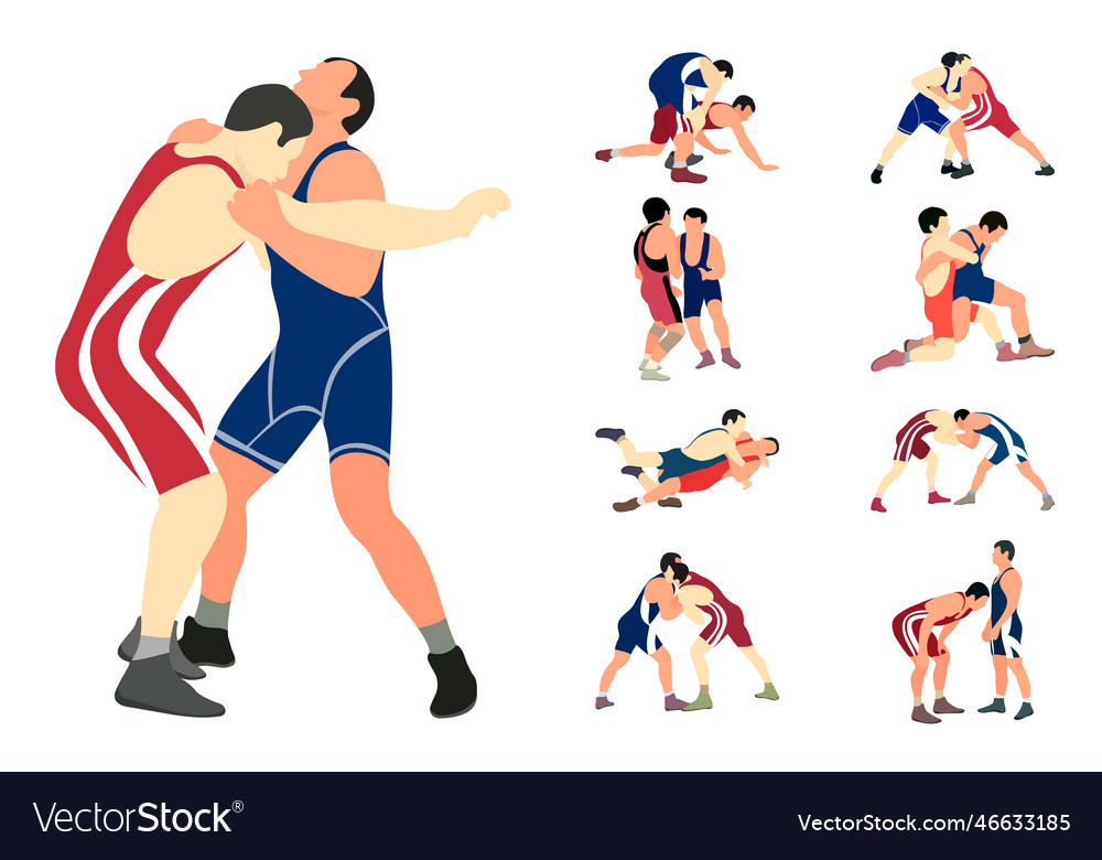 Collection Of Athletes Wrestlers In Wrestling Vector Image