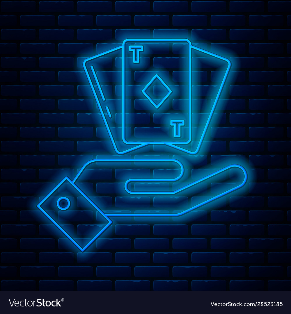 Glowing neon line hand holding deck playing