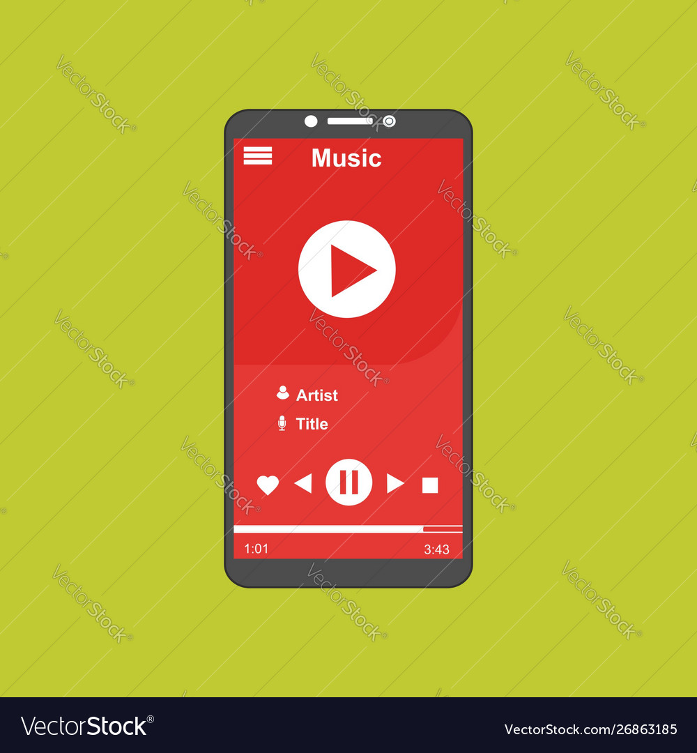 Media player application app template with flat Vector Image