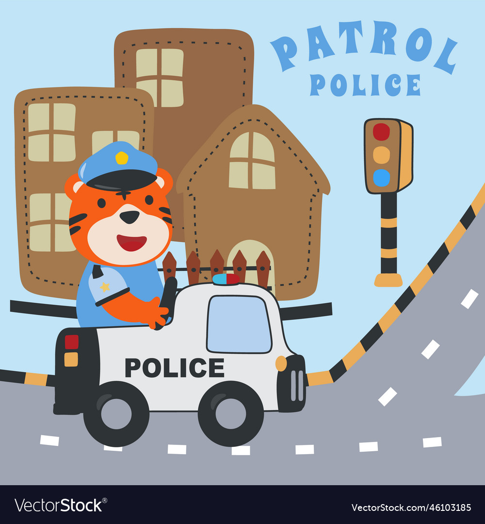 Police patrol animal cartoon Royalty Free Vector Image