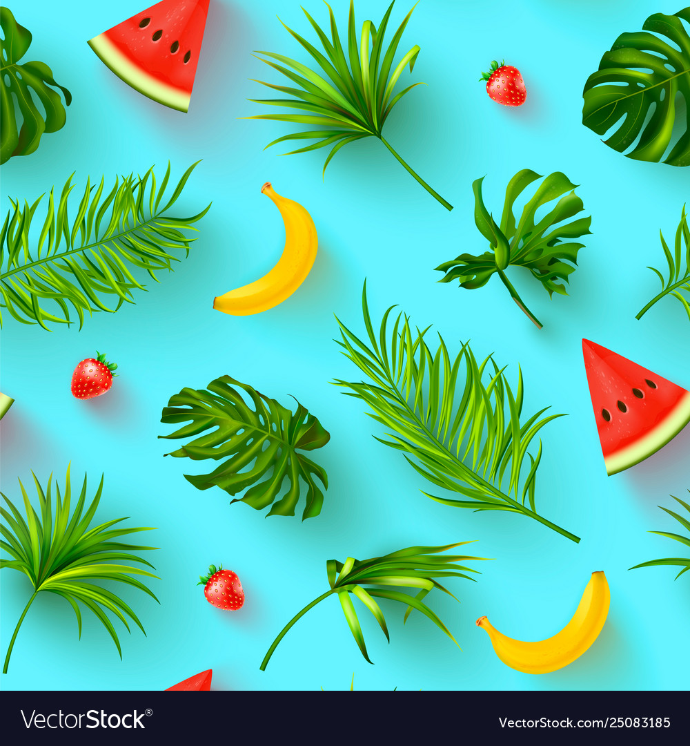 Seamless summer pattern with tropical plants