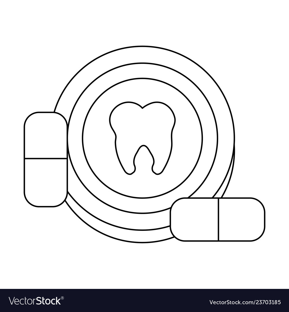 Tooth round icon with pills black and white