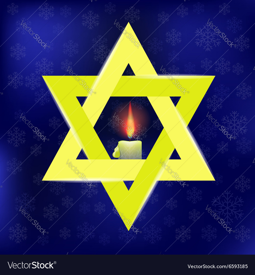 Yellow star of david and burning candles Vector Image