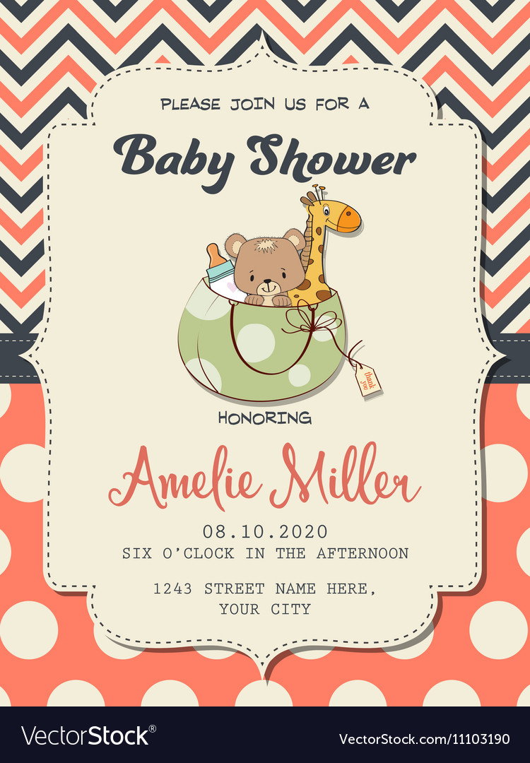 Beautiful baby girl shower card with toys Vector Image