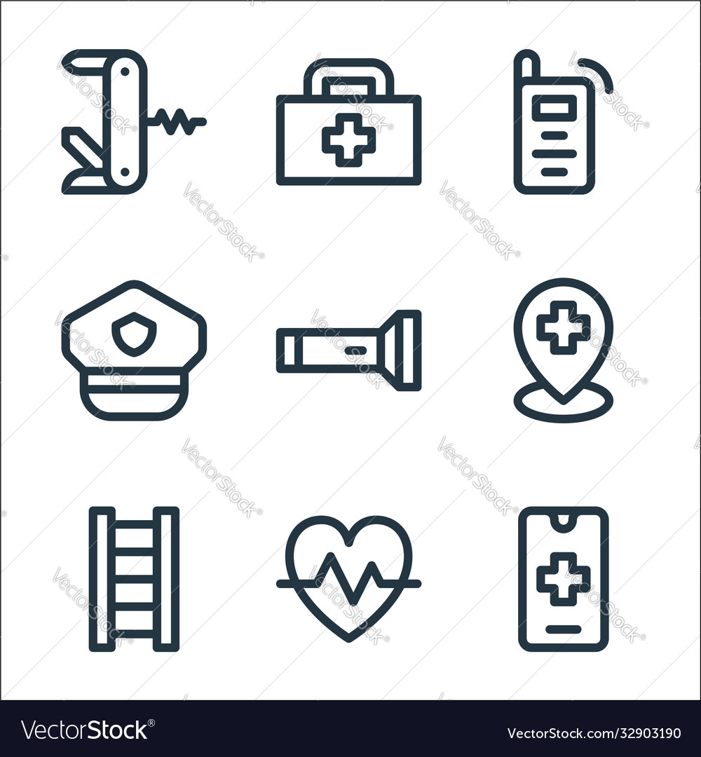 Emergencies line icons linear set quality