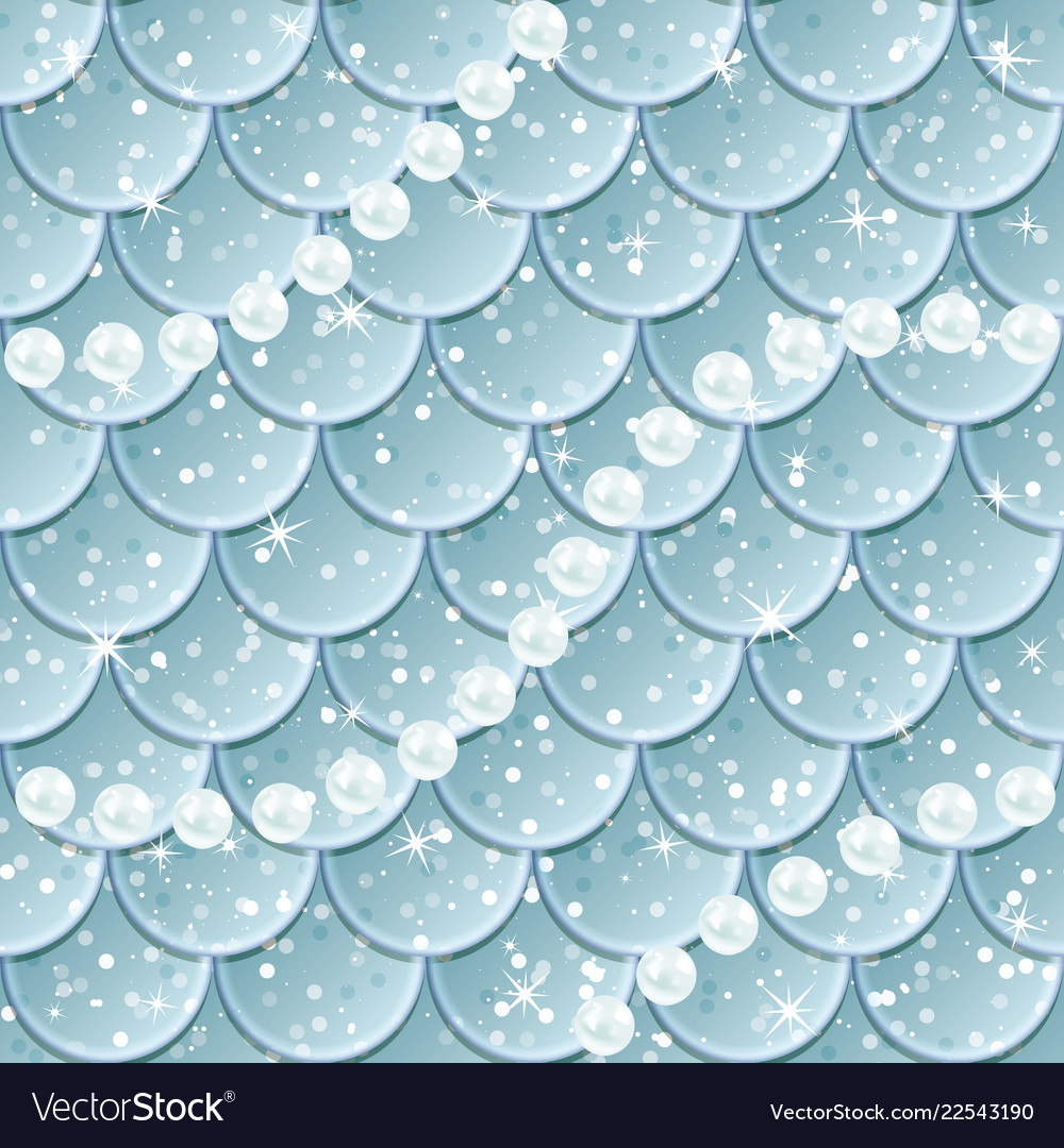 Fish scales and pearls seamless pattern mermaid