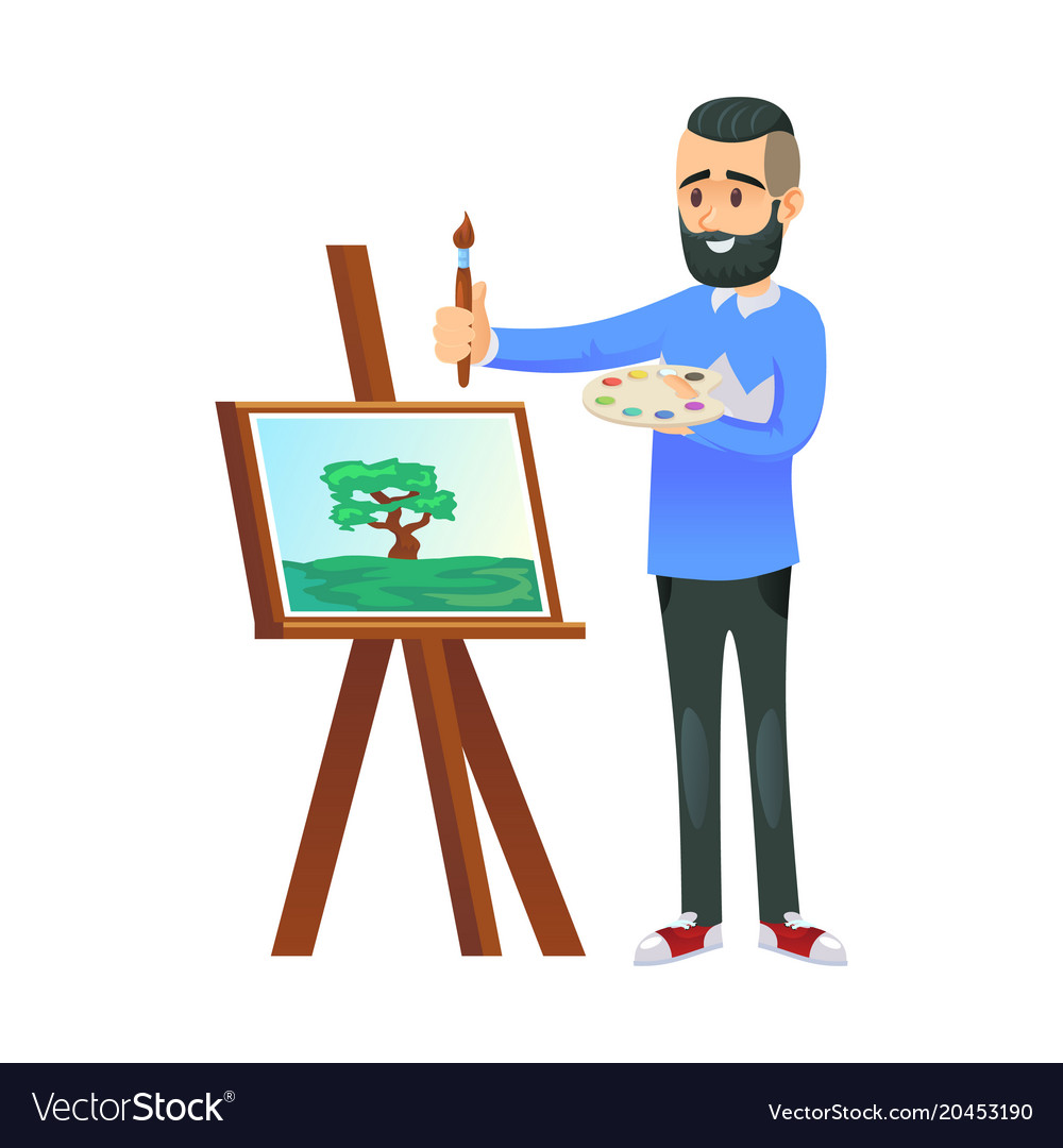 Painter at easel with picture