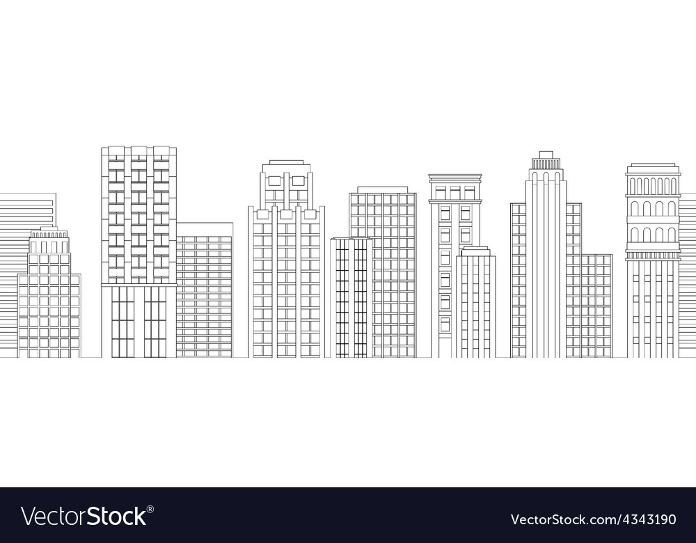 Seamless border of line skyscrapers black