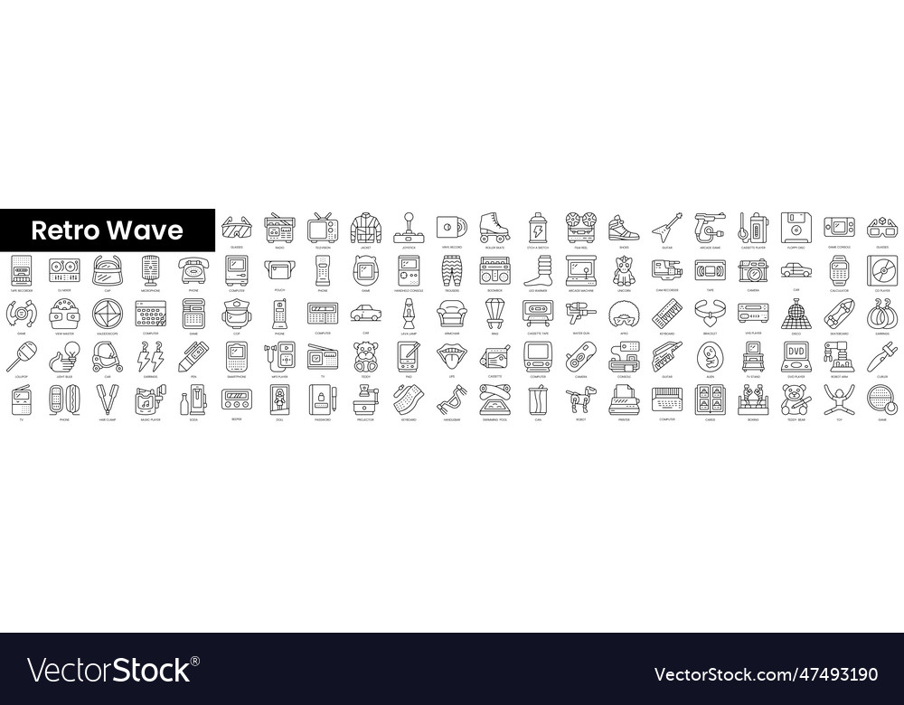 Set of outline retro wave icons minimalist thin