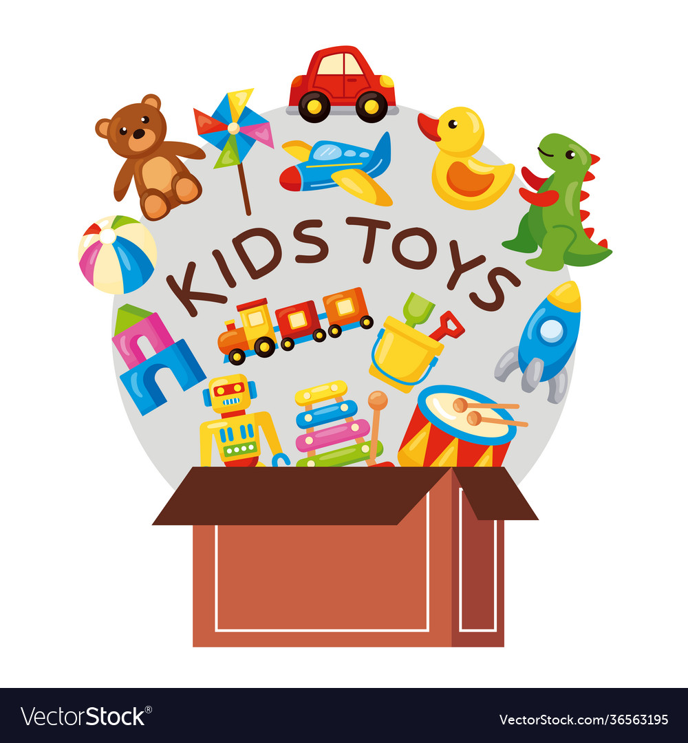 Box with toys Royalty Free Vector Image - VectorStock